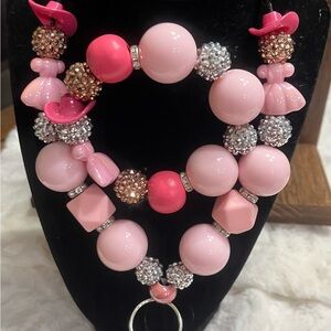 Pink and Silver Beaded Lanyard